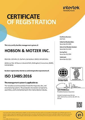 Hobson_Motzer ISO 13485 Certification